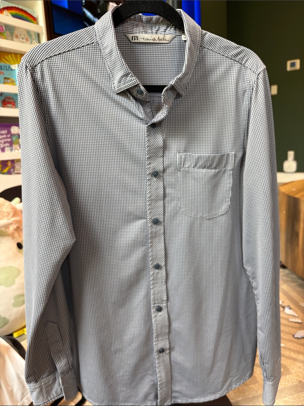 Travis Mathew Blue Microcheck Men's Button-Up Shirt